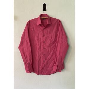 Van Heusen Mens Pink Stain Shield Fitted Button Down Shirt 15.5 34 35